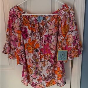 CeCe Pink and Orange Floral Blouse